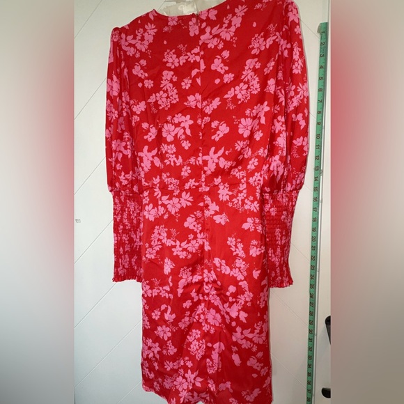 Never Fully Dressed Delores Dress 10 Red Pink Floral ruched bishop sleeves $103 - Picture 14 of 16